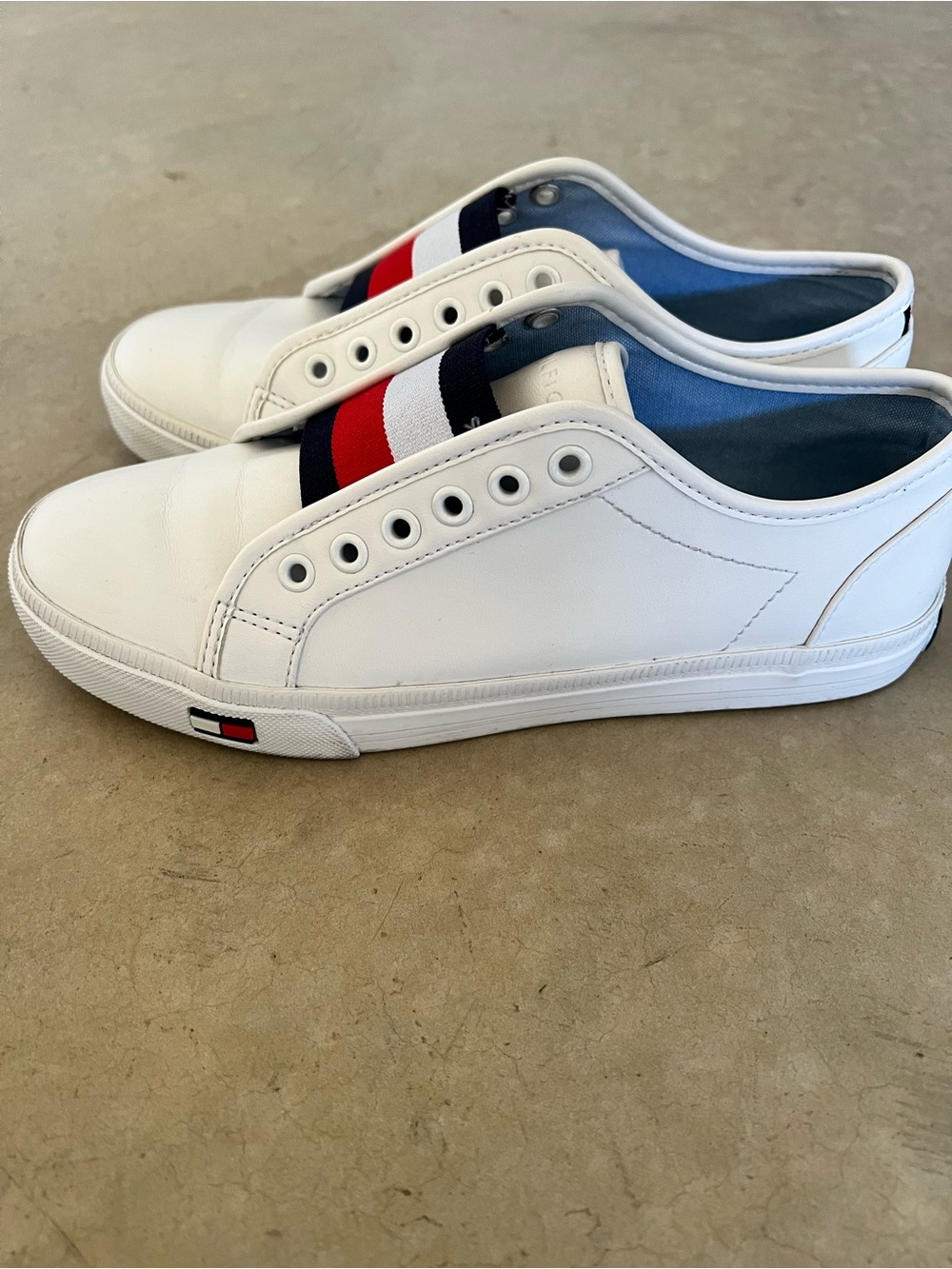 Tommy Hilfiger White Slip-On Sneakers with Red & Navy Stripe